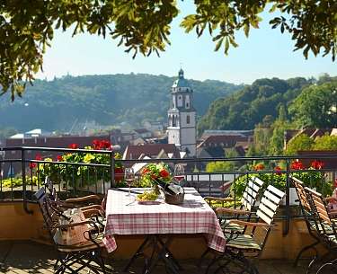 Panoramaterrasse des Romantik Hotel Burgkeller 