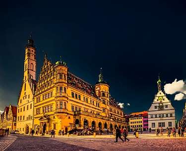 Rathaus von Rothenburg ob der Tauber im Nacht