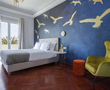 Blick auf das Schlafzimmer der Suite Athina