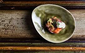 Stilvoll angerichtete Vorspeise in einer Schüssel in einem Hotel mit Sterneküche 