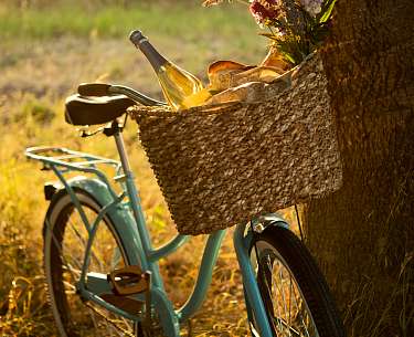 Fahrrad mit gefülltem Picknickkorb
